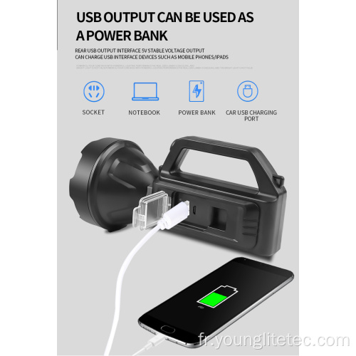 USB Recharge Power Affichage des projecteurs Patrol Lampe de poche